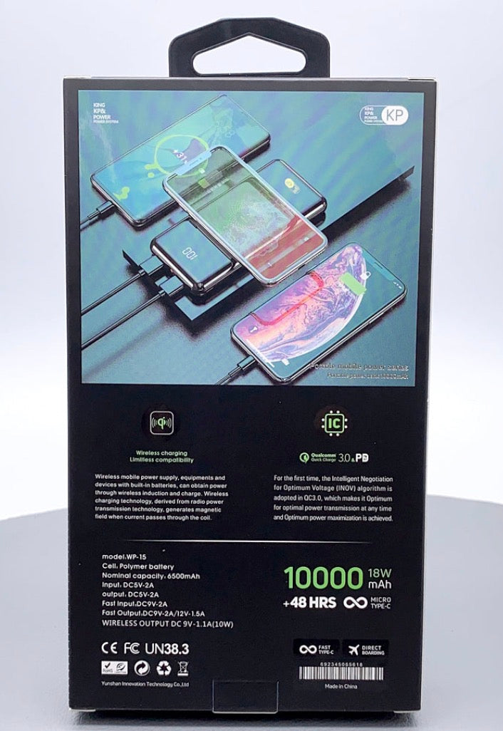 King KP 10000mAh Power Bank + Wireless Charging WP15