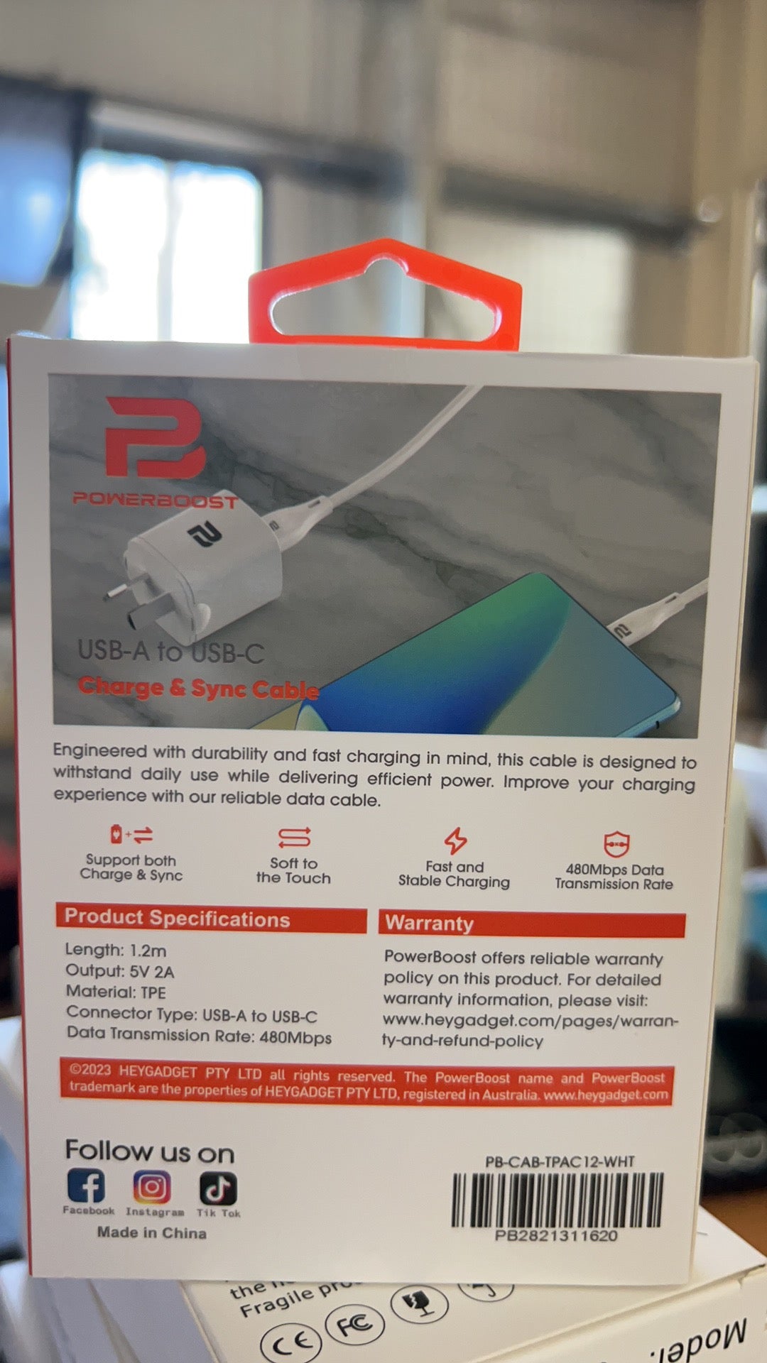 Powerboost USB A -C Cable 1.2m