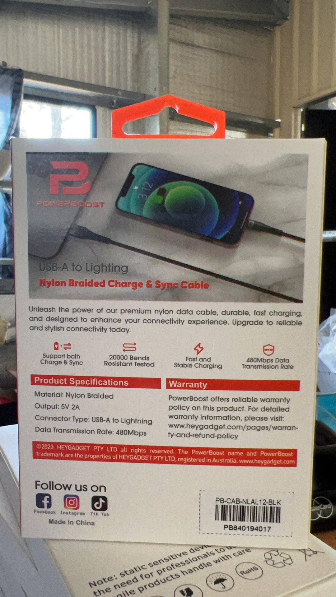 Powerboost USB A -Lighting Nylon Cable 1.2m