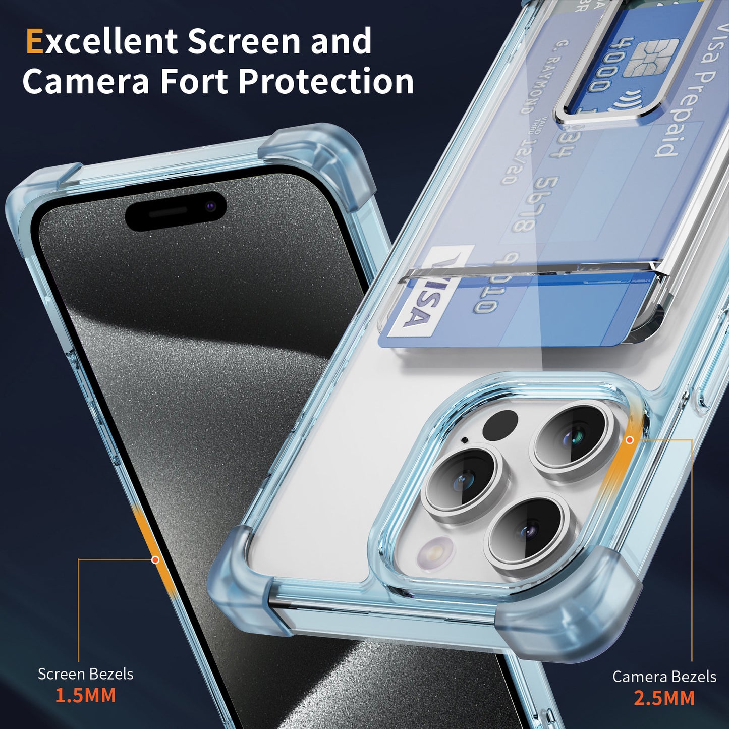 Heavy Duty Clear Case + Card Holder +Ring 15