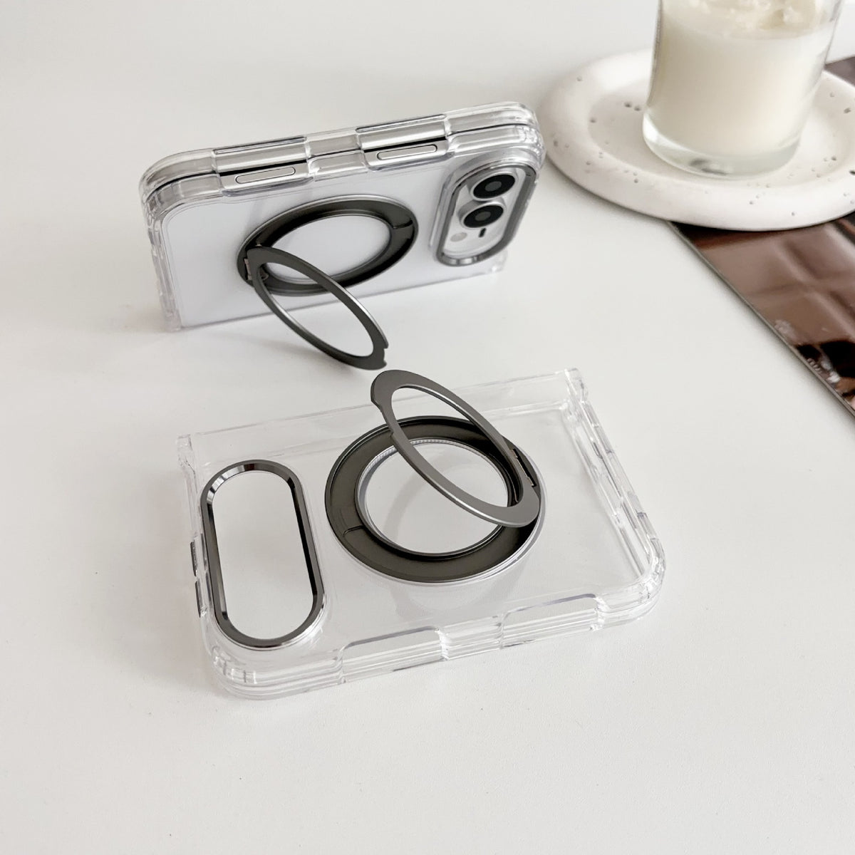 iPhone Duo Slim Clear Shockproof Cover With Kickstand Compatible with MagSafe Wireless Charging