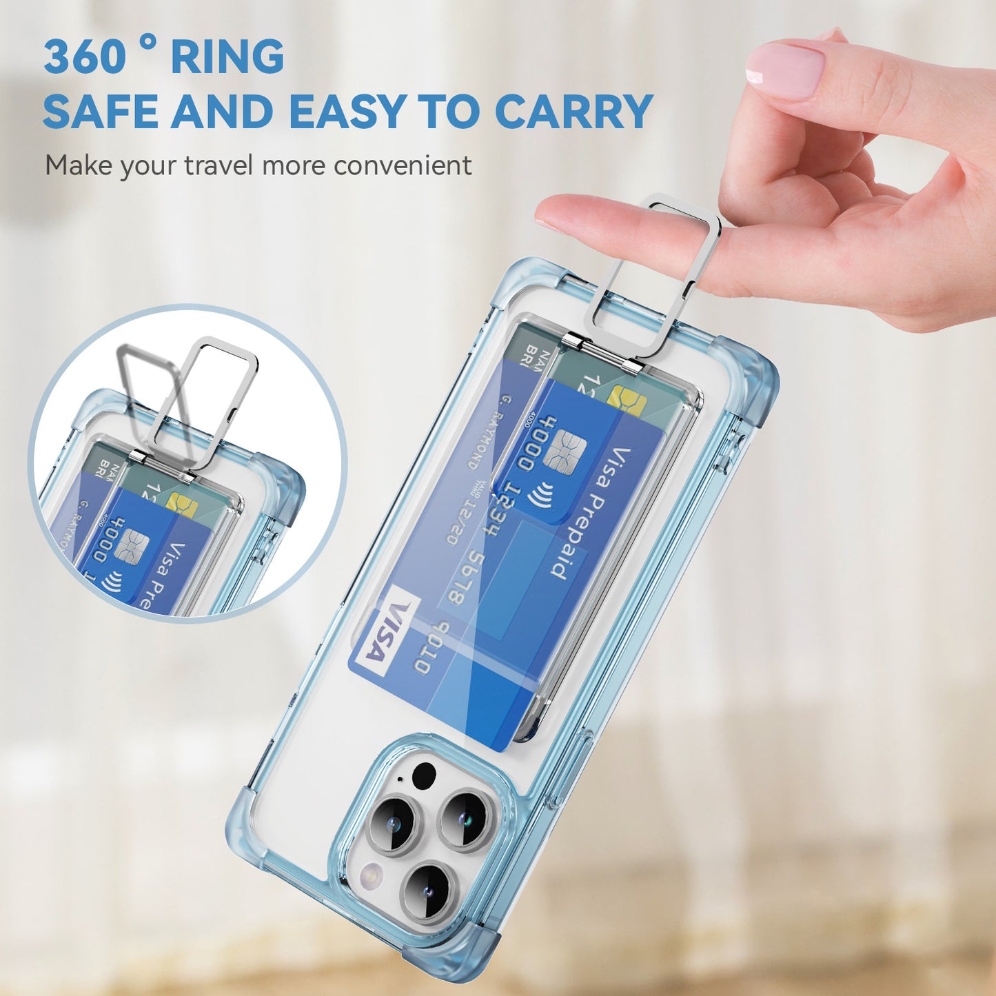 Heavy Duty Clear Case + Card Holder +Ring 15