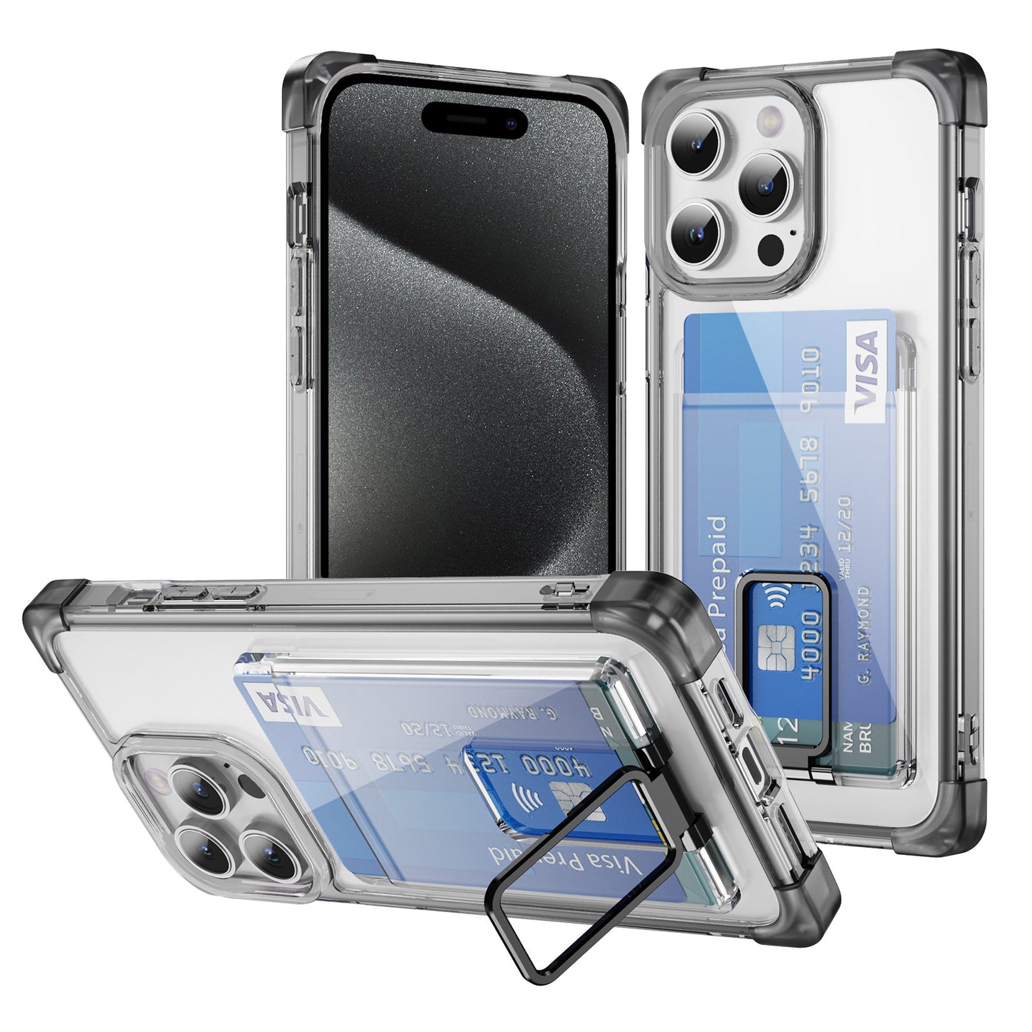 Heavy Duty Clear Case + Card Holder +Ring 15