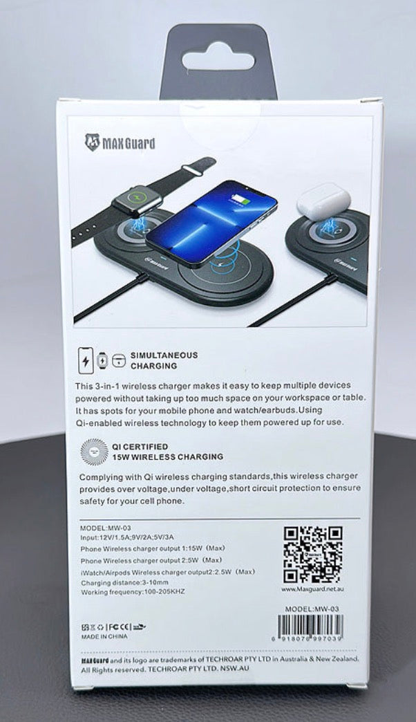 Maxguard 15W 3 in 1 Wireless Charger MW03