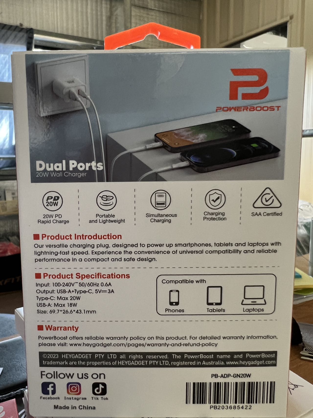 Powerboost PD Wall Charger Dual Ports 20W
