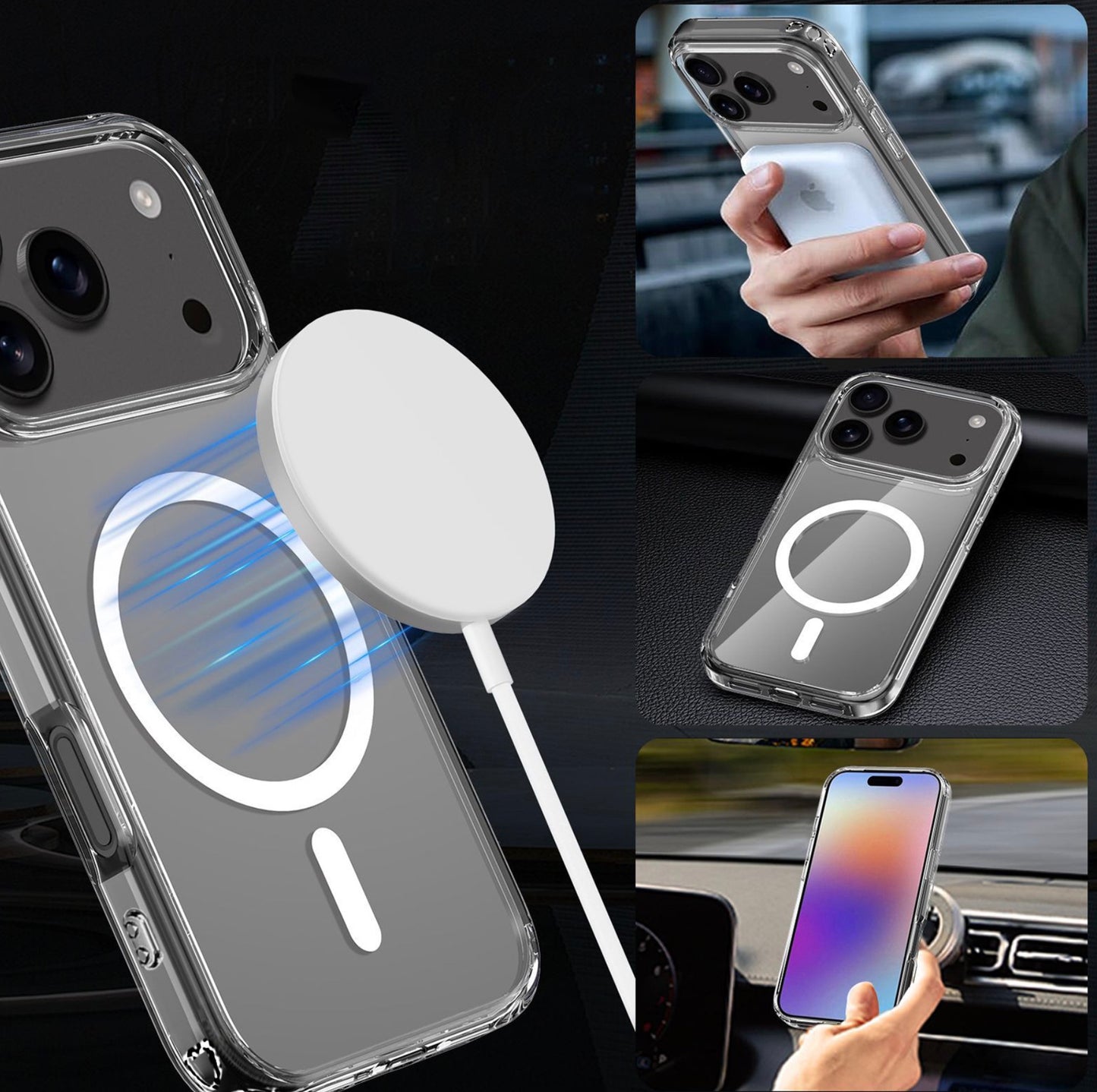 iPhone 15 Pro Max Slim Clear Shockproof Cover Compatible with MagSafe Wireless Charging