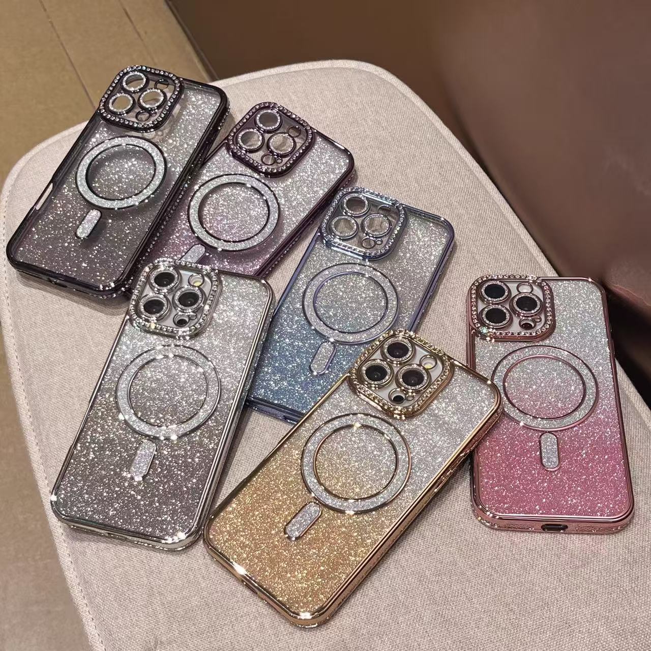 iPhone 17 Pro Max Slim Fit Luxury Sparkle Shiny Full Body Protective Phone Cases Compatible with MagSafe