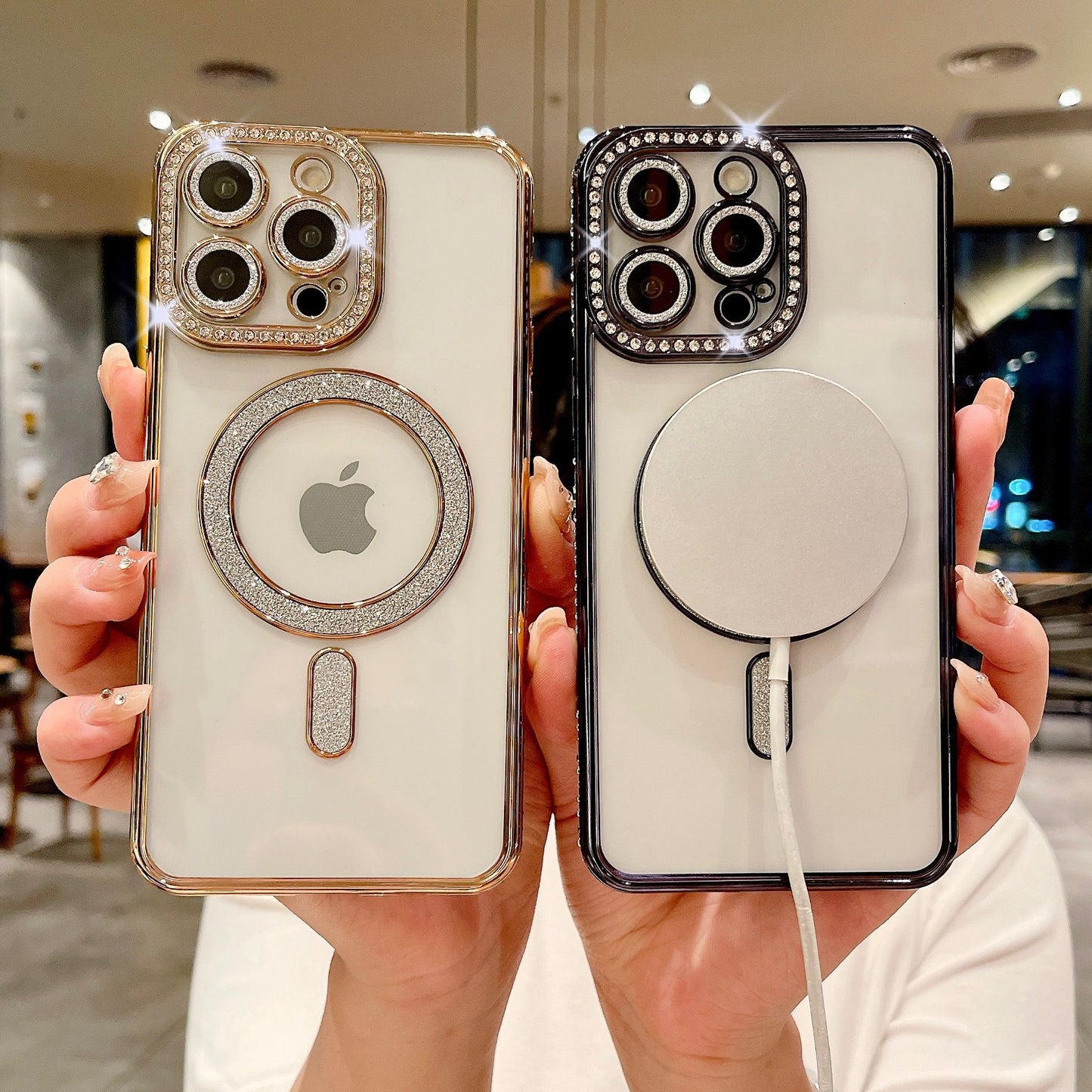 iPhone 15 Pro Max Slim Fit Clear Sparkle Shiny Full Body Protective Phone Cases (Compatible with MagSafe)