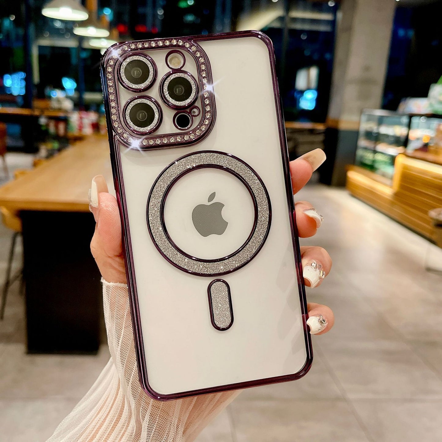 iPhone 15 Pro Max Slim Fit Clear Sparkle Shiny Full Body Protective Phone Cases (Compatible with MagSafe)
