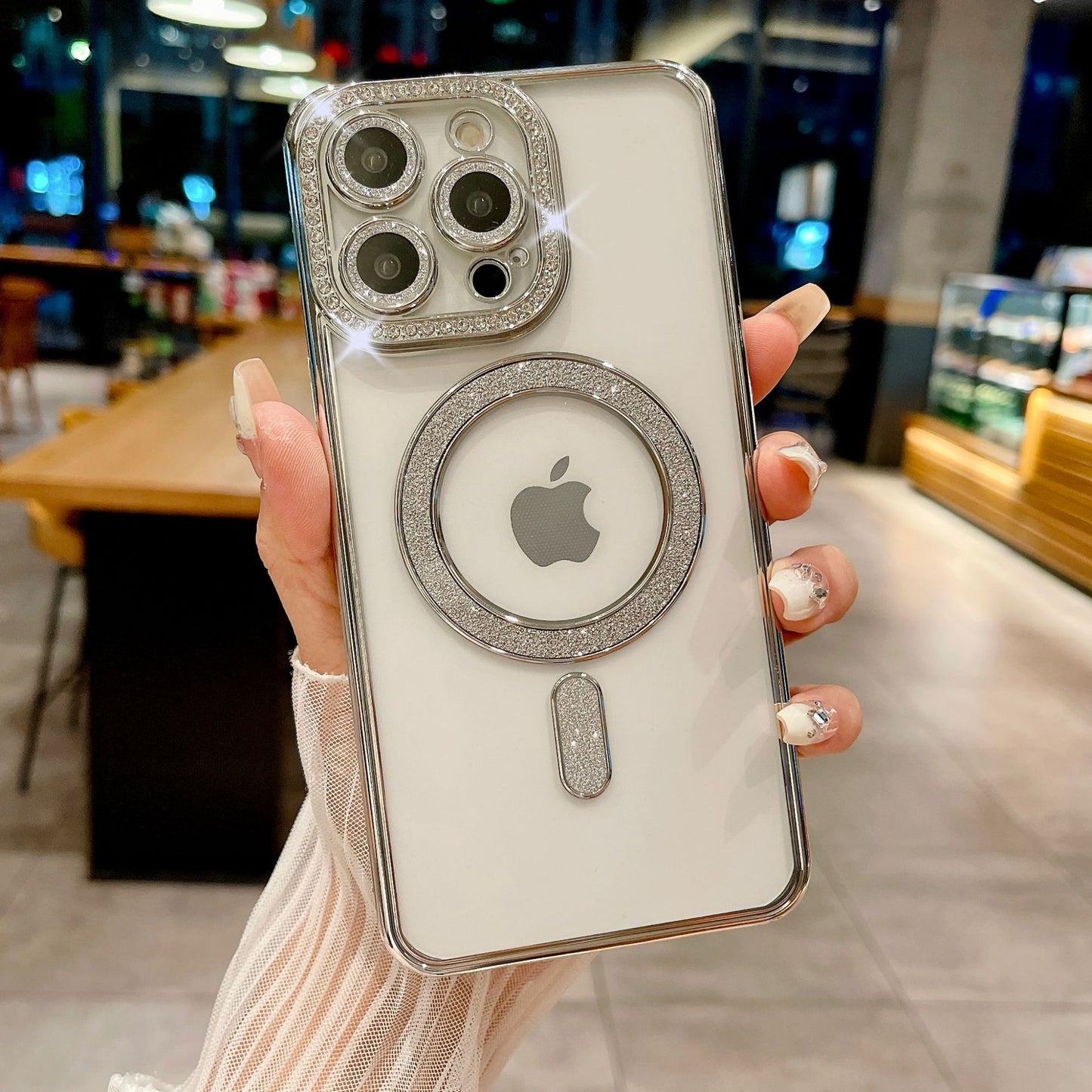 iPhone 15 Pro Max Slim Fit Clear Sparkle Shiny Full Body Protective Phone Cases (Compatible with MagSafe)