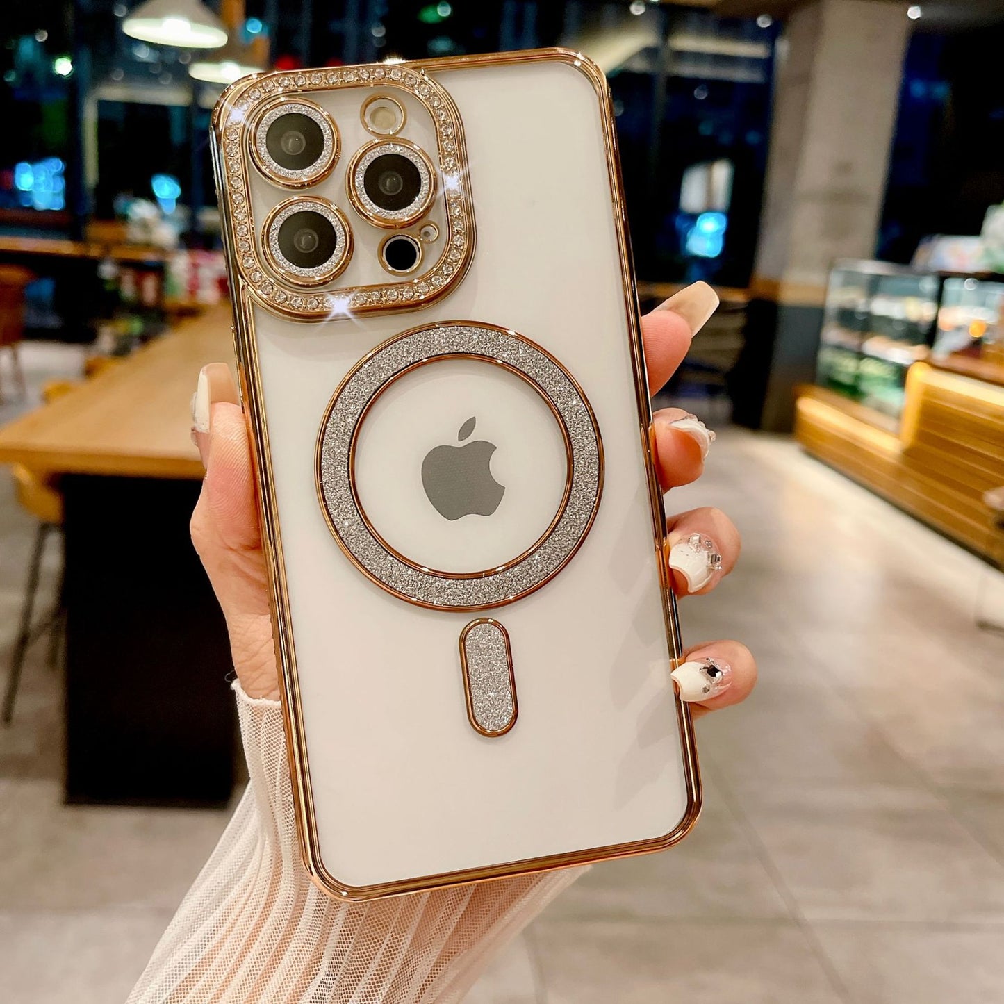 iPhone 15 Pro Max Slim Fit Clear Sparkle Shiny Full Body Protective Phone Cases (Compatible with MagSafe)