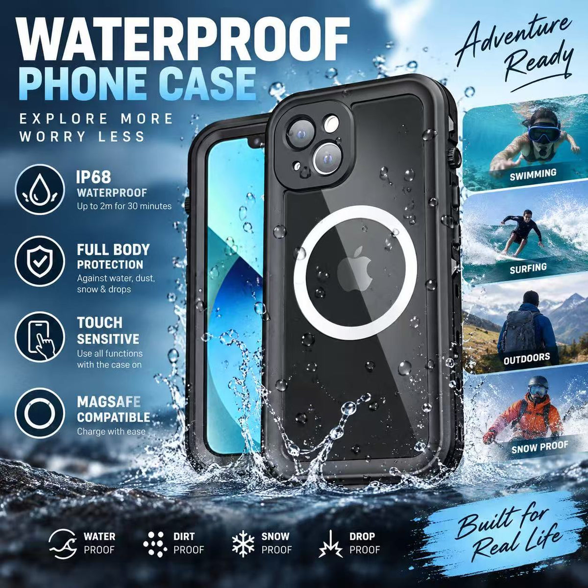 Waterproof iPhone 17 Pro Max Case with Built in Screen Protector and Camera Cover, Compatible with MagSafe